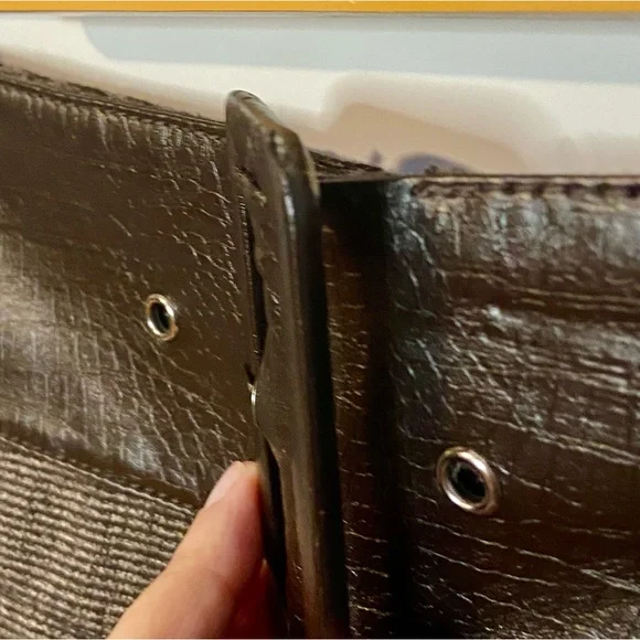 LE CHATEAU Vintage Midi Skirt Brown Leather Belt Design Lined Preppy Corpcore - Picture 9 of 13